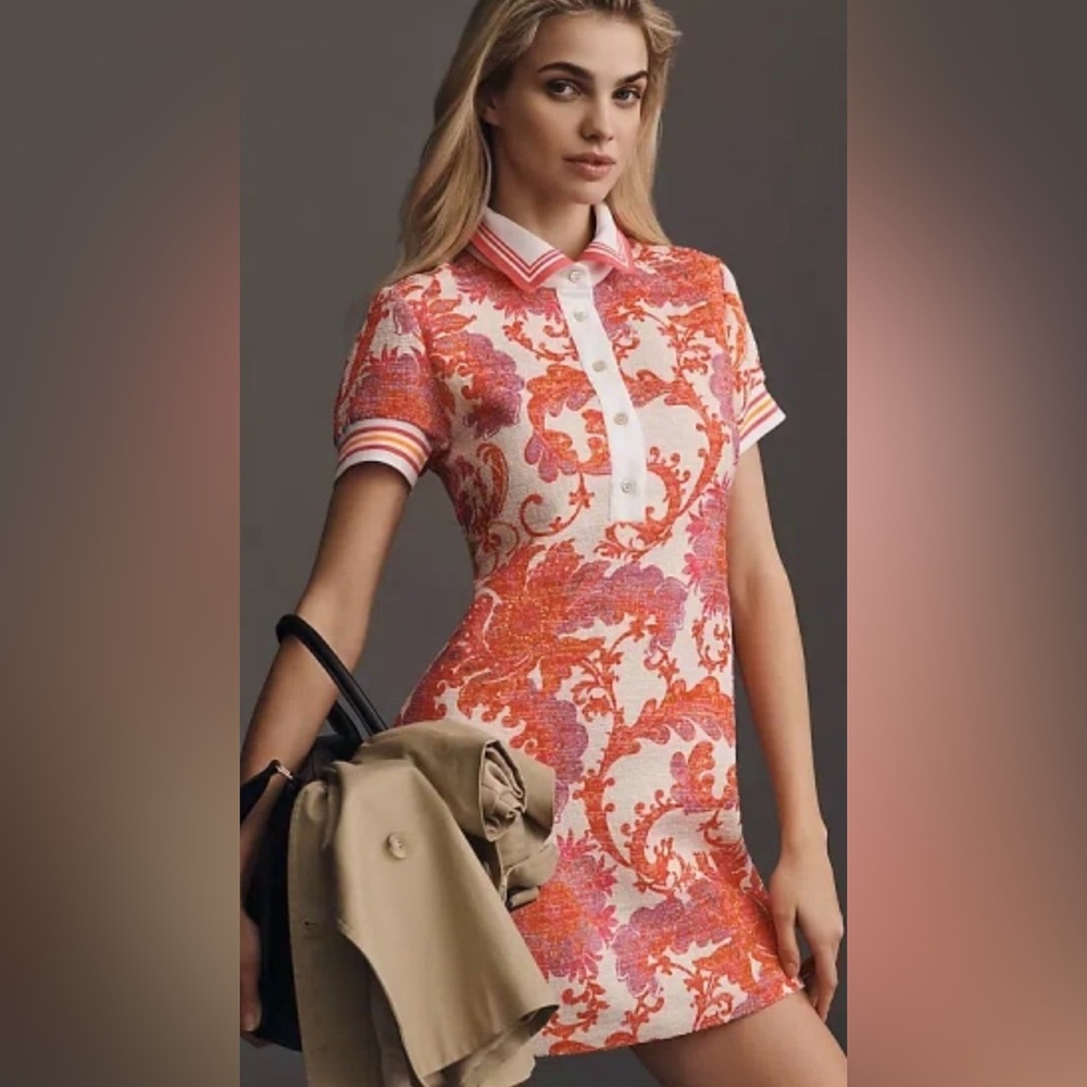 ANNA SUI Arabesque Cotton Linen Mini Dress In Orange size 2